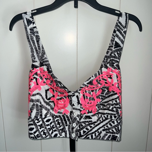 NWR LF Kiwi Tucker printed neon embroidered button down crop top - Picture 6 of 16